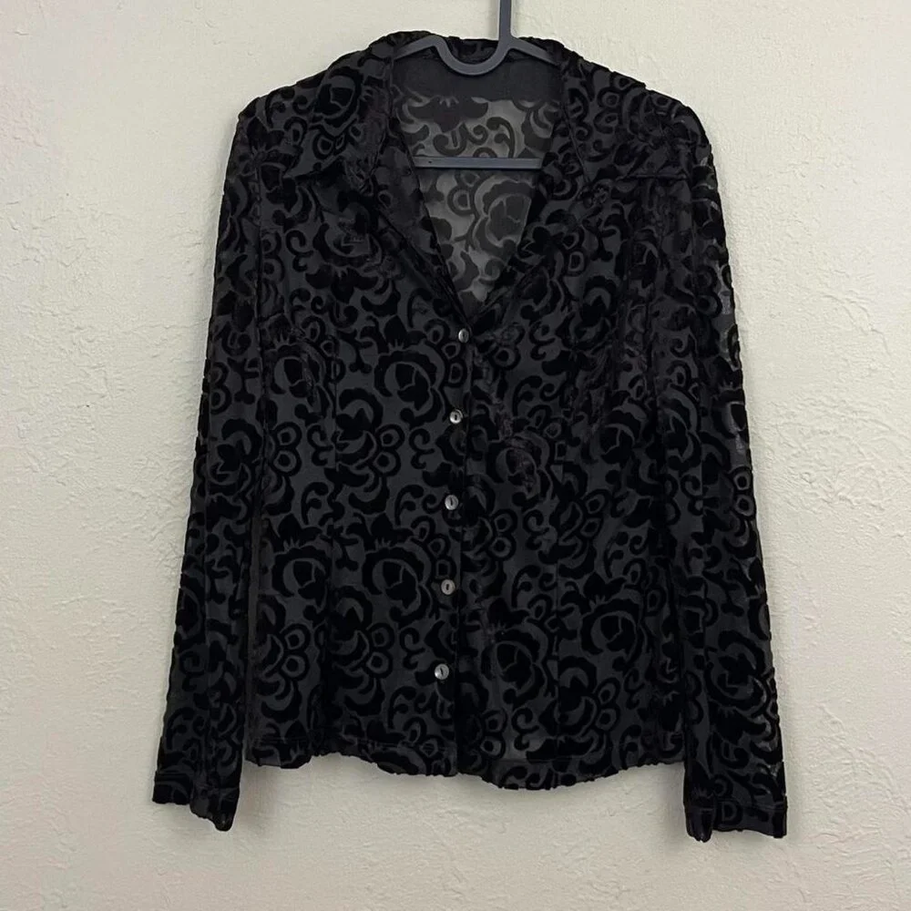y2k dark brown boho whimsygoth grunge sheer button up top - Picture 3 of 8